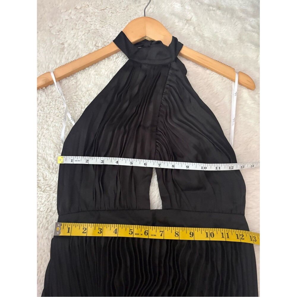 Lulus Midnight Moves Black Pleated Satin Cutout Halter Maxi Dress Size Small NWT - Picture 6 of 11